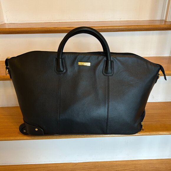 JOY & IMAN Leather Wheeled Duffle 22" Black Carry On Bag VERY GOOD CONDITION! - Picture 1 of 13